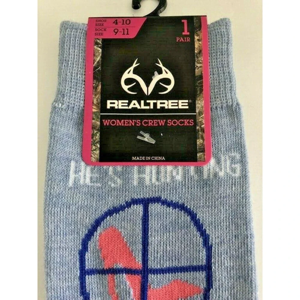 Realtree Womens Ladies Crew Socks Hes Hunting Im Shopping Blue Size 9-11